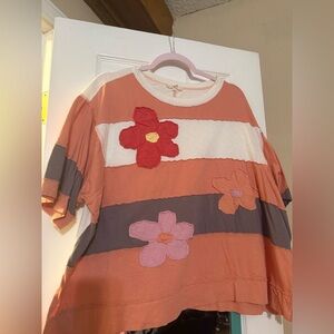 Easel Orange and White Floral Top